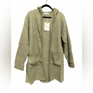 Mododoc Sage Green Waffle Knit Hooded Open Front Cardigan - NWT
